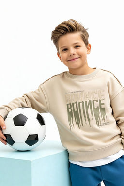 Bej*001 Erkek Cocuk Pamuklu Slogan Bask?l? Kapusonlu Regular Orme Sweatshirt TKDAW26SW00018 - Trendyolmilla фото 5