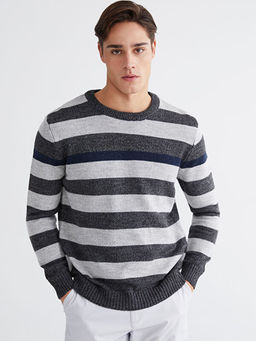 Bisiklet Yaka ?izgili Erkek Triko Kazak