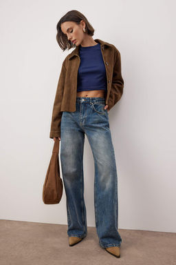 TRENDYOLMILLA Siyah Yuksek Bel Wide Leg Jeans TWOAW24JE00075  фото 5