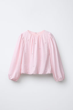 SATIN BLOUSE WITH FAUX PEARLS