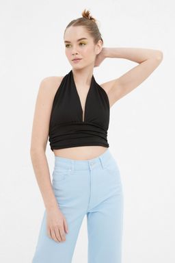 Trendyolmilla Ekru Boyundan Baglamal? Fitted/Vucuda Oturan Crop Orme Bluz TWOSS22BZ0544  фото 14