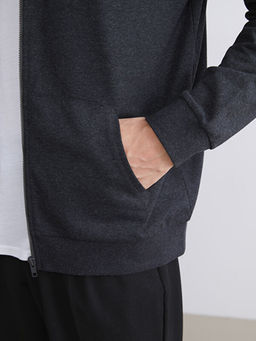 Kap??onlu Uzun Kollu Erkek Fermuarl? Sweatshirt