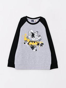 Bisiklet Yaka Batman Bask?l? Uzun Kollu Erkek ?ocuk Ti??rt