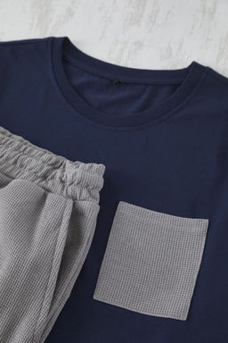 TRENDYOL MAN Lacivert Gri Regular Fit Dokulu Sortlu Orme Pijama Tak?m? TMNSS25PT00021 - Trendyolmilla фото 6