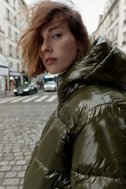 ANORAK EFECTO BRILLANTE WATER REPELLENT WINDPROOF / Khaki - Zara фото 5
