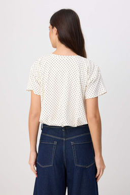 Ekru Puantiyeli Regular/Normal Kal_p B_zg_l_ Balon Crop Pamuklu Esnek _rme T-shirt TWOSS26TS00306 - Trendyolmilla фото 4