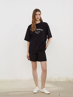 Bisiklet Yaka San Marino Bask?l? Kad?n Ti??rt