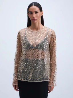 Лонгслив с декоративными бусинами / Zarina  фото 3