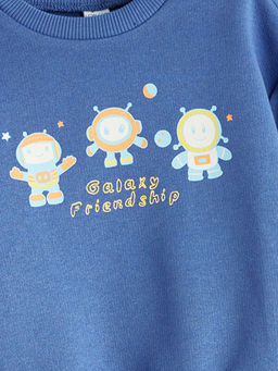 Bisiklet Yaka Bask?l? Erkek ?ocuk Sweatshirt