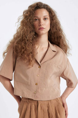 Oversize Genis Kal?p Pijama Yaka Modal K?sa Kollu Gomlek - Defacto фото 3