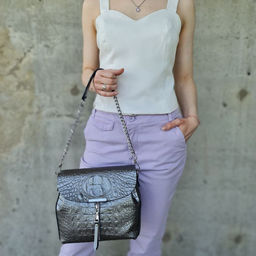 Женская кожаная сумка через плечо под крокодила 0112-19