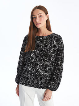 Bisiklet Yaka Puantiyeli Uzun Kollu Kad?n Bluz