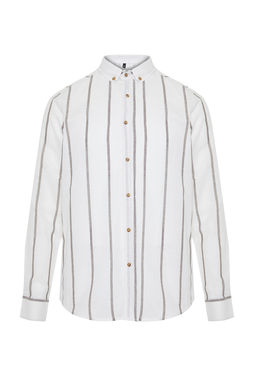 TRENDYOL MAN Haki Slim Fit Dugmeli Yaka Apoletli Cizgili Gomlek TMNSS21GO1095 - Trendyolmilla фото 7