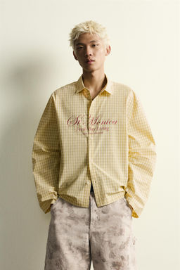 CAMISA RELAXED FIT CUADROS TEXTO ESTAMPADO / Amarillo - Zara фото 2