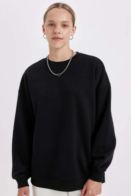 Oversize Genis Kal?p Bisiklet Yaka Kal?n Basic Duz Sweatshirt - Defacto фото 3