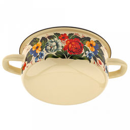 "Татьяна" Кастрюля эмалированная 1,45л, форма цилиндрическая, металлическая крышка (Россия)