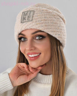 Отворот мохер мульти квадрат термо Шапка флис (56-58)