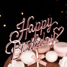 Топпер Happy Birthday, розовый, с бантиком, Дарим красиво