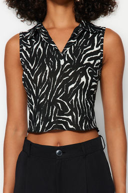 Trendyolmilla Siyah Fitted/Vucuda Oturan Polo Yaka Crop Esnek Orme Bluz TWOSS22BZ0335 фото 51