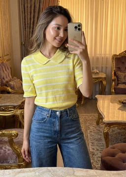 K13359 Джемпер-поло (вязаный трикотаж) ЖЕЛТЫЙ