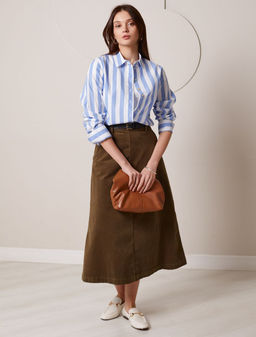 Блузка свободного силуэта в широкую полоску из 100 % хлопка - Vilatte фото 5