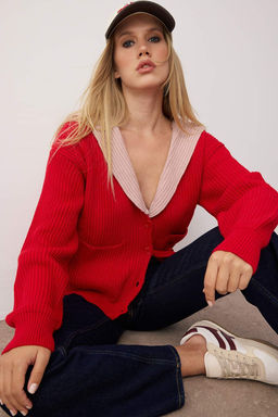 K?rm?z? Renk Bloklu Devrik Yaka Detayl? Yumusak Dokulu Triko H?rka TWOAW26HI00059 - Trendyolmilla фото 7