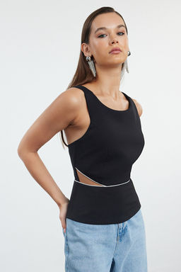 Siyah Cut Out Detayl? Dokuma Bluz TPRAW25BZ00002