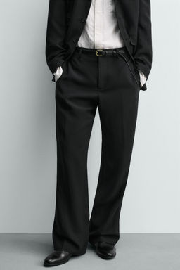 PANTAL?N TRAJE RELAXED FIT VISCOSA - LINO / Negro