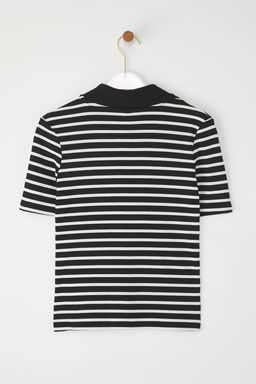 Trendyolmilla Siyah Cizgili Fitted/Vucuda Oturan Esnek Orme Bluz TWOSS25BZ00544 фото 6