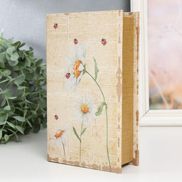 Шкатулка книга - сейф Ромашки и божьи коровки, дерево, искусственная кожа, 21?13?5 см