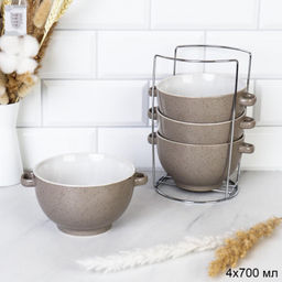 Набор супниц 4 шт на подставке с ручками арт. RT-652/654 (740925, 740927)