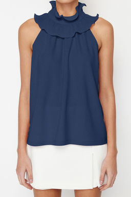 Trendyolmilla Ekru Yaka Detayl? Smart Krep Orme Bluz TWOSS23BZ00932 фото 12