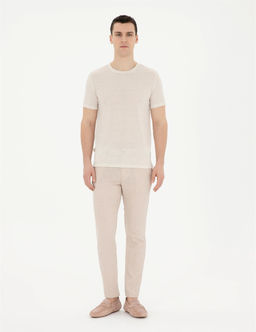 Bej Slim Fit Keten Kar___ml_ Kanvas Pantolon
