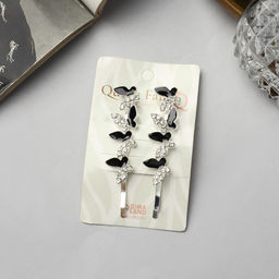 Цена за 2 шт. Невидимки для волос «Аннабелль», набор 2 шт., бабочка чёрный, 6.5 см, серебро