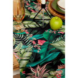 Дорожка на стол «Этель» Tropical parrots 40×146 см, 100% хлопок, саржа 190 г/м², зелёная/чёрная