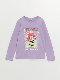 Bisiklet Yaka Bask?l? Uzun Kollu K?z ?ocuk Ti??rt