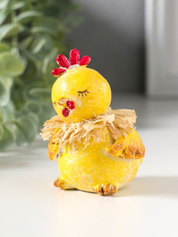 Фигурка полистоун Жёлтый цыплёнок с соломенным венком, 7?7?8 см