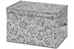 Короб складной для хранения 40*30*25 см "Котик черный на сером"+ 2 ручки