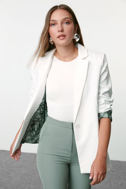 Beyaz Regular Astar Detayl? Dokuma Blazer Ceket TWOAW20CE0316