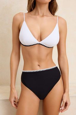 TRENDYOLMILLA Siyah-Beyaz Ucgen Nak?sl? Yuksek Bel Regular Bikini Tak?m? TBESS24BT00127  фото 30