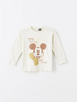 Bisiklet Yaka Uzun Kollu Mickey Mouse Bask?l? Erkek Bebek Ti??rt