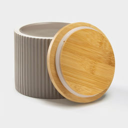 Банка для сыпучих «Дымка», 850 мл, 12×10 см, с бамбуковой крышкой, керамика, бежевая