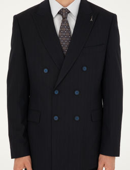 Темно-синий двубортный костюм приталенного кроя в полоску - Cacharel фото 6