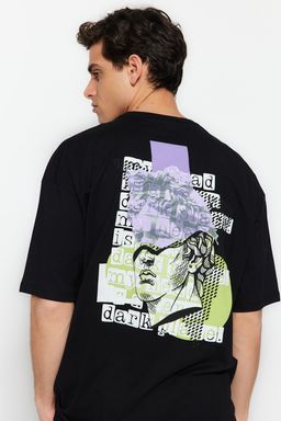 TRENDYOL MAN Siyah Oversize/Genis Kesim Sanatsal S?rt Bask?l? Orme T-Shirt TMNSS23TS00151 - Trendyolmilla фото 6