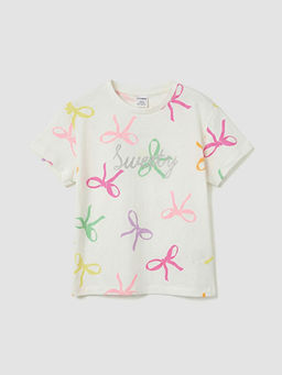 Bisiklet Yaka Bask?l? K?z ?ocuk Ti??rt