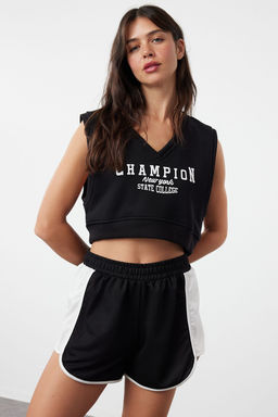 Siyah Renk Bloklu Normal Bel Ince Orme Sort & Bermuda TWOSS24SR00208