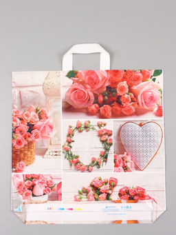 Цена за 25 шт. Пакет Романтичная роза, полиэтиленовый с петлевой ручкой, 45?45 + 3 см, 60 мкм