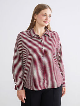 B?y?k Beden ?izgili Oversize Poplin Kad?n G?mlek