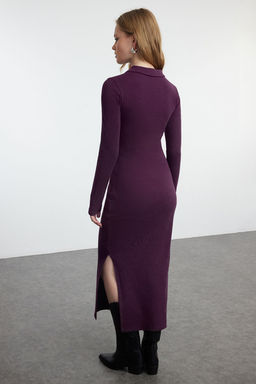 TRENDYOLMILLA Siyah Duz Midi Polo Yaka Bodycone/Vucuda Oturan Midi Orme Elbise TWOAW25EL00319  фото 5