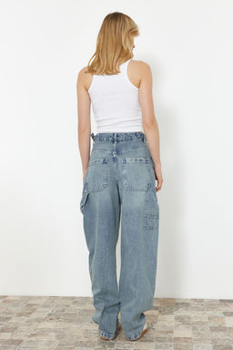 TRENDYOLMILLA Koyu Mavi More Sustainable Y?kama Efektli Bol Kesim Yuksek Bel Carpenter Skater Jeans TWOAW24JE00308  фото 6